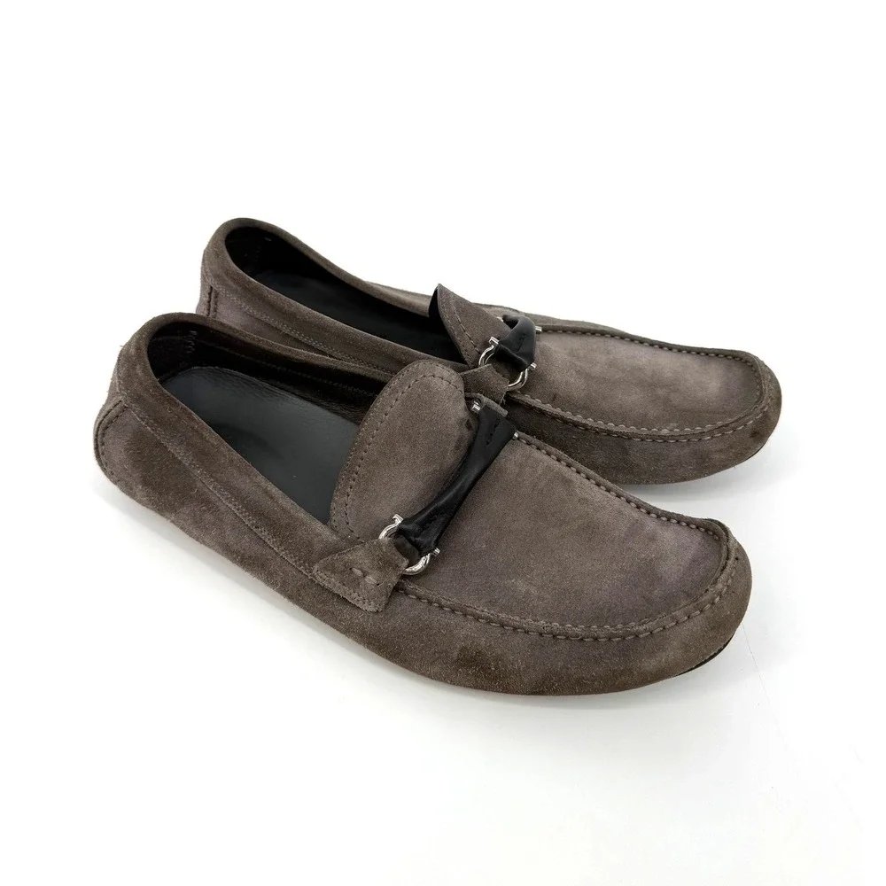 Salvatore Ferragamo Mens Grey Suede Driving Loafers ZM 32405 Size 8.5 E Italy